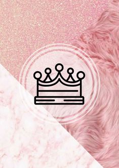 a pink and white wallpaper with a crown on the bottom right corner in black text