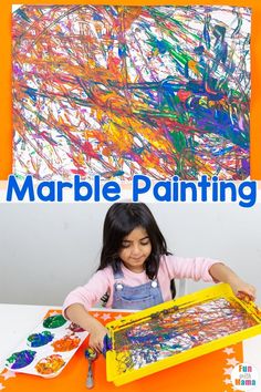 This messy play Marble Painting activity is so much fun for kids! It's a great way for them to be creative and "messy" but in a controlled way! #creativeart #artideasforkids #paintingforkids Marble Painting For Kids, Painting Ideas For Toddlers, Kids Messy Play, Indoor Fun Games, 2023 Themes, Messy Play Activities, Class Themes, Creative Art Activities, Messy Crafts