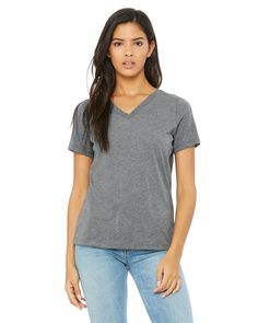 Ladies' Relaxed Triblend V-Neck T-Shirt - HEATHER SLATE - S | Bella + Canvas 6415 Women's Relaxed Triblend V-Neck T-Shirt in Grey Size Small Slouchy Sweatshirt, Blank Apparel, Simple Tees, V Neck Tee, Jersey Shorts, Bella Canvas, Short Sleeve Tee, V Neck T Shirt, Long Sleeve Shirts