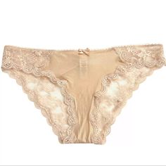 Victorias Secret Dream Angels Shimmery Floral Lace Sheer Mesh Cheekini Panty M New With Tags Beige Shimmer Wedding Bottoms With Lace Trim String Shape, Wedding Lace Brief Bottoms, Beige Lace Brief Bottoms, Victoria's Secret Stretch Beige Bottoms, Beige Stretch Bottoms With Delicate Lace, Feminine Beige Bottoms With Delicate Lace, Victoria's Secret Lace Trim Briefs, Victoria's Secret Elegant Summer Bottoms, Elegant Victoria's Secret Summer Bottoms