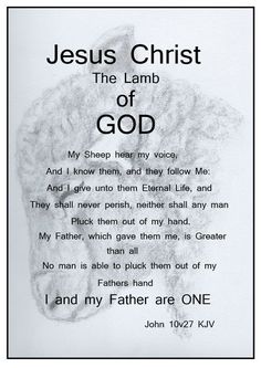 an image of jesus christ the lamb of god with his name in black and white