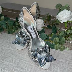 Authentic Jimmy Choo Anilla Heels From Cinderella Collection 100mm Heel, Worn Once For My Wedding, No Stones Missing. Comes With Original Box, Sold Out In Stores And Online!!! Jimmy Choo Wedding Dress, Clear Shoes Heels, Heels Cinderella, Cinderella Collection, Cinderella Heels, Clear Shoes, Jimmy Choo Heels, Jimmy Choo Shoes, My Wedding