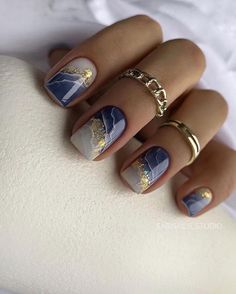 Sassy Nails, Her Nails, Dots Nails, Spring Nail Art, Fancy Nails, Nail Polishes, Best Acrylic Nails, Gold Nails, Blue Nails