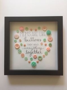 a frame with buttons in it that says moms are like buttons they hold everything together