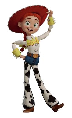 a cartoon character with red hair wearing a cowboy hat and holding a toy in her hand