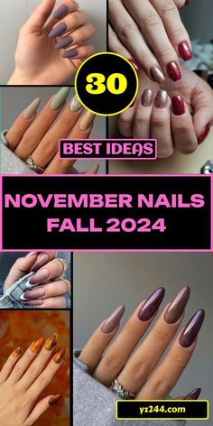 November/december Nail Ideas, November Acrylics, Glitter Fall Nails Acrylic, November Nail Ideas Acrylic, November Acrylic Nails, Nail Designs For November, Fall Nails November, Short Green Nails, Short Glitter Nails