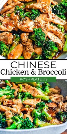 chicken and broccoli in a pan with the words chinese chicken and broccoli