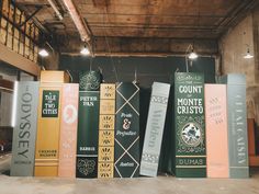 several different types of books on display in a warehouse