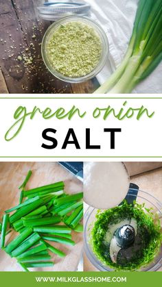 green onion salt in a food processor and on the table with other ingredients to make it