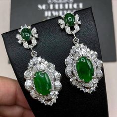 "IN-STOCK, READY FOR SHIPPING. FREE WORLDWIDE UPS EXPRESS SHIPPING! ENJOY OUR WORRY-FREE SERVICE AND THE DAZZLING, GENUINE JEWELRY WE DESIGN AND HANDCRAFT WITH LOVE❤️ ABOUT THE ITEM: CUSTOM ORDER ONLY! One-of-a-kind, handcrafted, NATURAL, UNTREATED Burmese jadeite surrounded by white, colourless F/VS, natural, sparkling diamonds. Set in handmade 18K solid white gold, HUGE CHANDELIER earrings. These earrings were customary handcrafted and hand-set with our professional goldsmiths.  Perfect for an Green Marquise Earrings For Formal Occasions, Green Baguette Cut Earrings For Formal Occasions, Elegant Green Diamond Dangle Earrings, Elegant Green Baguette Cut Earrings, Elegant Green Marquise Earrings, Luxury Green Emerald Diamond Earrings, Burmese Jade, Elegant Green Emerald-cut Diamond Earrings, Green Emerald-cut Earrings With Diamond Accents