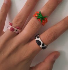 Cow 
Pig 
Strawberry Clay Rings Aesthetic, Ring For Boyfriend, Rings Aesthetic, Polymer Clay Jewelry Tutorials