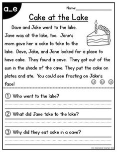 a printable worksheet for cake at the lake