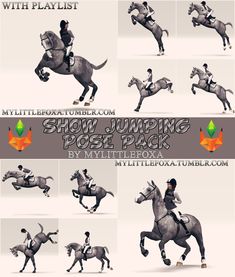 multiple images of horses and jockeys in various poses, with text describing how to use them