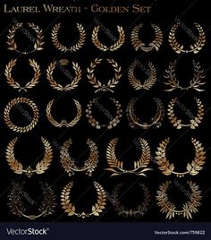 laurel wreath and golden set on black background