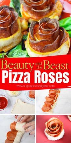 the cover of beauty and the beast pizza roses, with images of different pastries