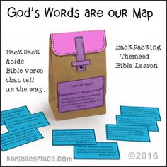 a brown paper bag with pink and blue writing on it that says, god's words are our map