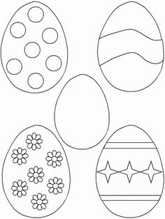 an easter egg coloring page with four eggs and flowers on the top one is black and white