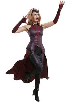 Superhero Costumes Female, Wanda Maximoff Scarlet Witch, Scarlet Witch Cosplay, Witch Cosplay, Villain Costumes, Sleeveless Coat, Outfit Inspired, Jumpsuit Chic, Witch Outfit