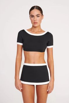 NELL SWIM SKIRT BLACK WHITE