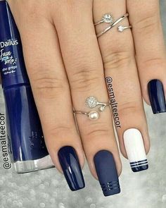 Dark Blue Nails, Gel Nail Art Designs, Stylish Nails Designs, Purple Nail, Her Nails, Makijaż Smokey Eye, Blue Nail, White Nail, Nail Designs Glitter