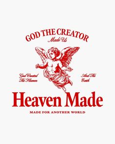 the label for heaven made beer, which is red and white with an angel on it