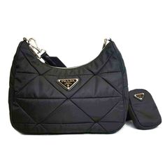 Prada Renylon Quilted Pouch Shoulder Bag Black Luxury Nylon Shoulder Bag With Removable Pouch, Luxury Nylon Evening Bag, Luxury Evening Nylon Bag, Luxury Nylon Pouch Bag, Quilted Pouch, Bags Prada, Prada Bags, Shoulder Bag Black, Prada Bag