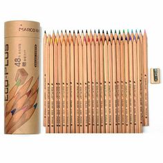 a group of colored pencils sitting next to each other