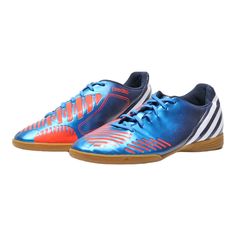 a pair of blue and orange soccer shoes