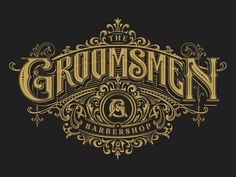 the gromsmen logo in gold and black with an ornate design on it's left side