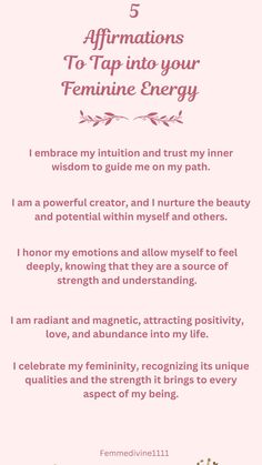 the five affirmations to tap into your feminine energy - poem by feminie energy