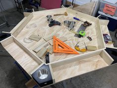 a table with various tools on top of it