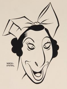 a drawing of a woman's face with a bow on her head and the words watch - stern above it