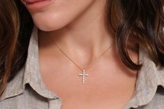 "Cross Necklace / Diamond Cross / 14k Gold Diamond Cross Pendant / Diamond Cross / Religious Necklace / Gold Cross Necklace / Birthday Gift Item Details * Made to Order. * Gold Kt: 14K * Choice of Gold Color: Rose Gold, Yellow Gold, White Gold * Round Diamond: 1.6 MM * Total Number of Stones: 11 * Total CTW: 20 ctw * Diamond Color Clarity: G Color SI Clarity * Setting Type: Bezel * Ready to Ship in 7-10 Business Days If you have any additional questions about this ring, just hit the \"Ask a Ques Elegant Diamond White Cross Pendant Necklace, Elegant Sterling Silver Cross Necklace, Elegant Diamond White Crucifix Diamond Necklace, Classic Cross Necklace With Diamond Accents, Elegant Sterling Silver Cross Diamond Necklace, Elegant Sterling Silver Cross Necklace With Brilliant Cut, Elegant Diamond White Crucifix Cross Necklace, Elegant Sterling Silver Brilliant Cut Cross Necklace, Classic Diamond White Cross Necklace