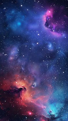 the sky filled with lots of stars and colorful clouds in it's outer space