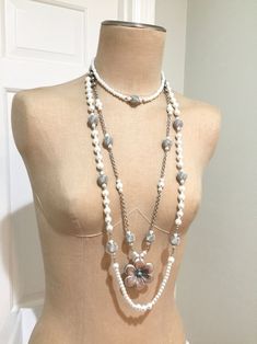 Trendy Glass Pearls Long Necklace, Handmade Modern Boho Jewelry, Nickel Free, Alpaca Silver Pendant, Adjustable Wedding Jewelry Great Gatsby - Etsy Bohemian Silver Pearl Necklace For Wedding, White Long Beaded Necklace For Wedding, Elegant White Flower Beaded Necklace, Handmade Multi-strand Wedding Jewelry, Bohemian Multi-strand Wedding Jewelry, Bohemian White Pearl Necklace For Wedding, White Pearl Long Bridal Necklace, White Bohemian Wedding Jewelry, Adjustable Flower-shaped Beaded Necklace For Wedding