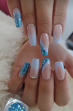 Blue Acrylic Nails, Fancy Nails Designs, Girly Acrylic Nails, Acrylic Nails Coffin Short, Short Acrylic Nails Designs, Pink Acrylic Nails, Classy Nails, Fancy Nails, Best Acrylic Nails