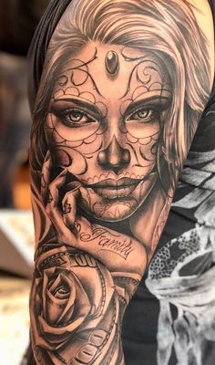 Mexico Theme Tattoos, Day Of Dead Girl Tattoo, Day Of The Dead Tattoos, Day Of The Dead Tattoo, Day Of The Dead Girl, Chicano Tattoos Sleeve