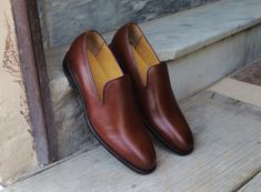 Handmade Brown Leather Loafer Slipper Party Dress Men's Fashion Moccasin Shoes · leatherworld2014 · Online Store Powered by Storenvy Mens Brown Loafers, Quality Leather Boots, Moccasin Shoes, Leather Formal Shoes, Custom Design Shoes, Brown Leather Loafers, Brown Loafers, Moccasins Shoes, Loafer Slippers