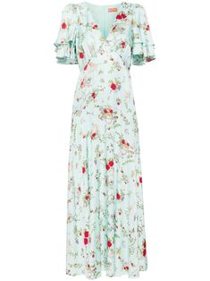 mint green/multicolour all-over graphic print empire line flutter sleeves concealed rear zip fastening maxi straight hem Emma Style, Semi Formal Dresses, Empire Waist, Flutter Sleeve, Graphic Prints, Day Dresses, Blue Dresses, Print Dress, Fashion Branding