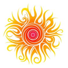 an orange and yellow sun with swirls in the center on a white background illustration