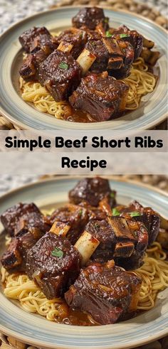 two plates filled with beef short ribs and noodles