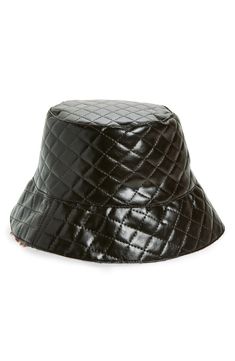 Quilted topstitching adds eye-catching intrigue to this cool bucket hat crafted from faux leather. 100% polyester Spot clean Imported Cool Bucket Hats, Leather Bucket Hat, Floppy Hats, Leather Bucket, Hat Crafts, Nordstrom Rack, Bucket Hat, Accessories Hats, Straw