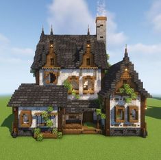 a large house with lots of windows and plants on the front porch is shown in minecraft