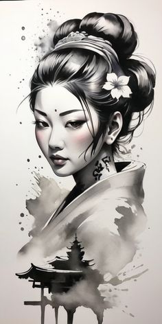 JAPANESE SAMURAI ORIENTAL WOMAN ART TATTOO DESIGN Japanese Geisha Drawing, Geisha Drawing, Geisha Artwork, Japanese Leg Tattoo, Art Tattoo Design, Women Celebrating