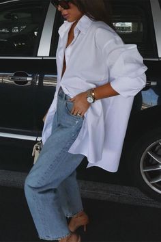 Oversized Shirt Outfit, Elegantes Outfit Damen, Oversized Poplin Shirt, Oversized White Shirt, White Shirt Outfits, Looks Jeans, Spring Fun, Oversized Shirt Dress