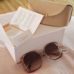 Beautiful New In Box Chloe Sunglasses! Light Weight. Stunning Color Chic Beige Sunglasses For Formal Occasions, Chic Clear Sunglasses For Formal Occasions, Elegant Beige Rectangular Sunglasses, Chic Clear Rectangular Sunglasses, Channel Sunglasses, Octagon Sunglasses, Brown Aviator Sunglasses, Rainbow Sunglasses, Brown Glasses