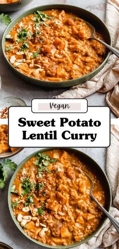 two bowls of sweet potato lentil curry