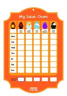 an orange and white calendar with different types of clothes on the front, one for each child