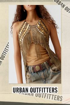 Stand out in this semi-sheer metal halter top. Delicate slinky metal detailing with a fringe hem. Open at the back with an adjustable halter chain strap and a chain strap at the lower back. Features Festival-ready River metal fringe halter top Slinky metal chain halter top Adjustable fit with an open back Content + Care Mixed metal Wipe clean Imported Size + Fit Model in Silver is 5'9" and wearing size Small | River Metal Halter Top in Gold, Women's at Urban Outfitters Chain Halter Top, Fringe Halter Top, Mens Home, Mixed Metals, Lower Back, Beauty Brand, Metal Chain, Chain Strap, Halter Top