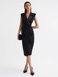 #ad Find ideas and inspiration for REISS Cecile Tux Bodycon Midi Dress in Black, Fashion Dress Classic Tuxedo, Tuxedo Style, Date Dresses, Tuxedo Dress, Bodycon Midi Dress, Of Model, Dress Shapes, Capped Sleeve Dress, Bodycon Midi